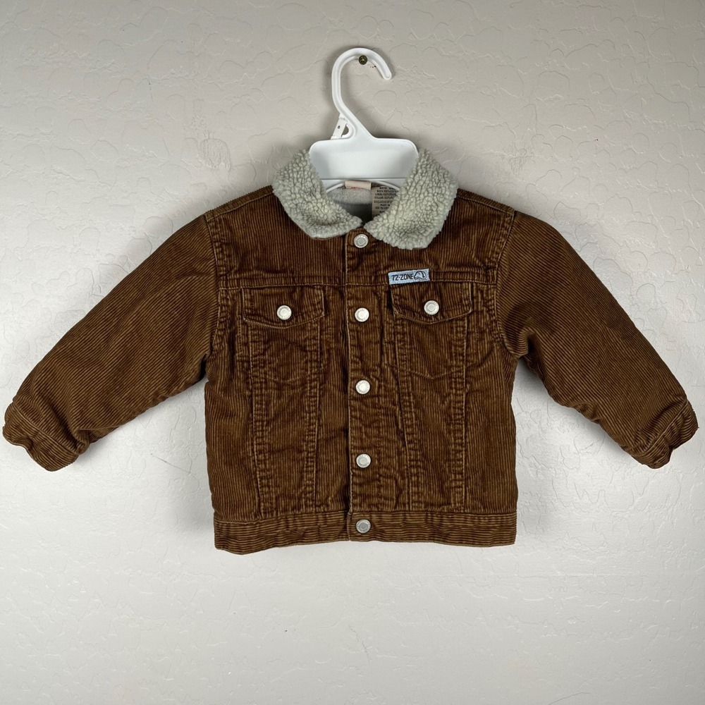 Vtg Faded Glory Boys Corduroy Jacket Sherpa Collar Button Up Brown‎ 24M